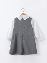 1pc Toddler Girls" Academy Style Bunny Embroidery False Two-Piece Long Sleeve Dress For Spring And Autumn